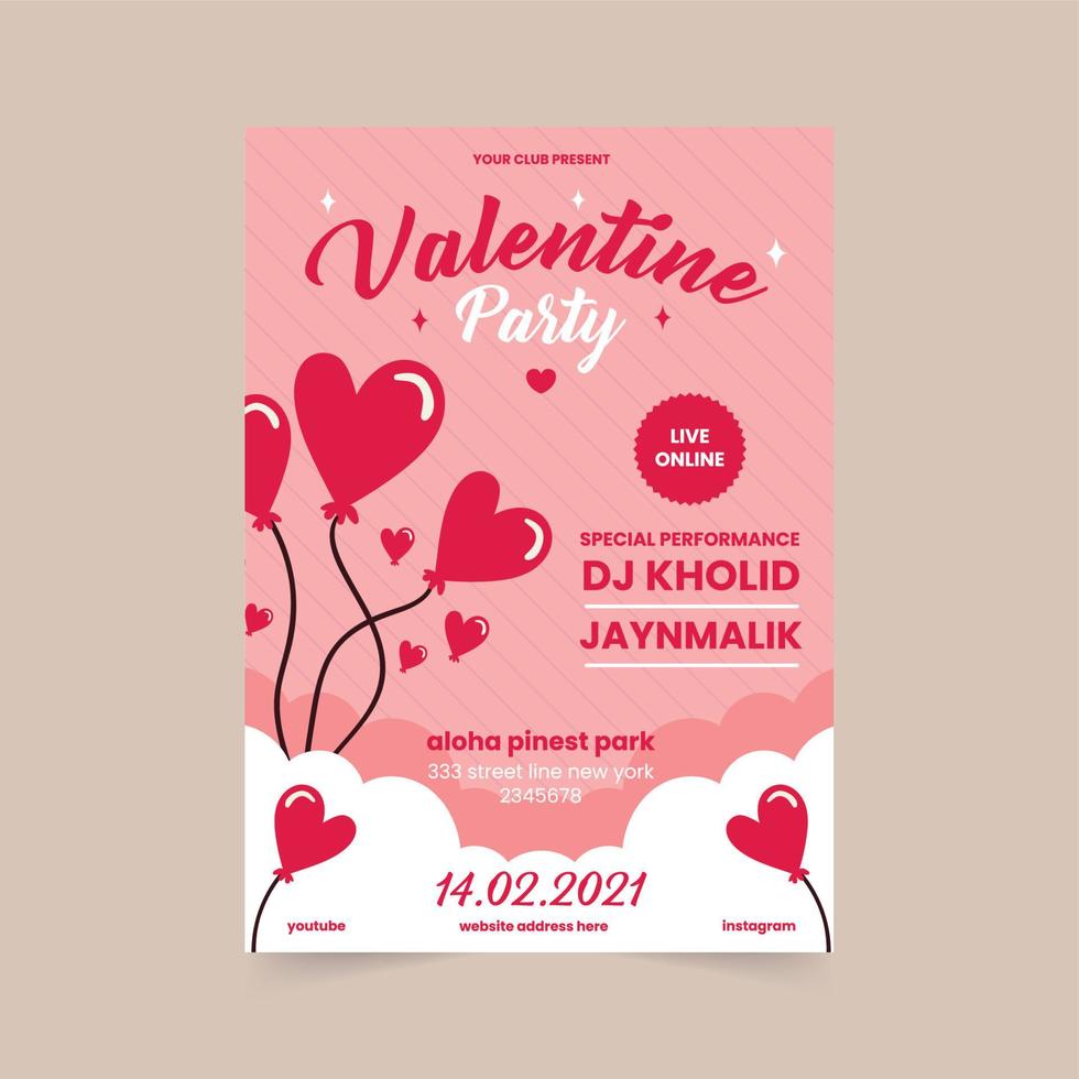 Happy Valentine's Day posters. Vector elegant template of a poster for a party of Valentine's day with paper hearts. Brochures design for promo flyers or covers in A4 format size.