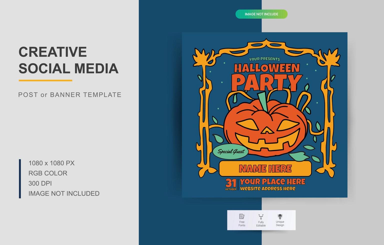 Vector set of Halloween party invitations or greeting cards with handwritten calligraphy and traditional symbols.