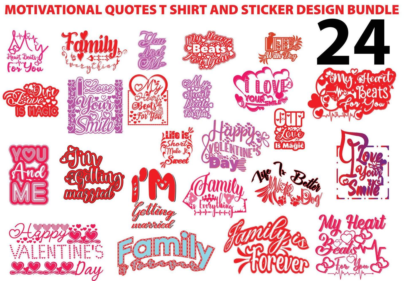 Motivational quotes t shirt and sticker design template bundle vector