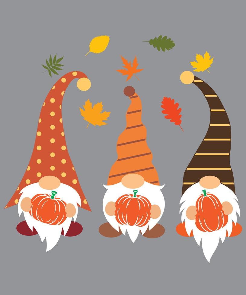 gnomos de otoño con calabaza 4 vector