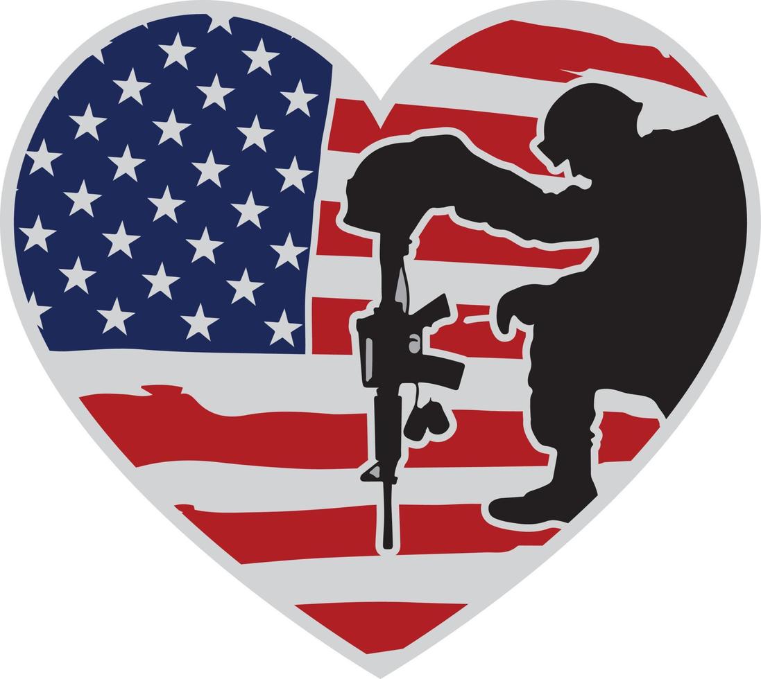 American Flag Heart with Soldier 2 vector