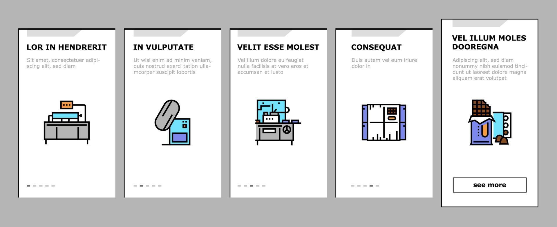 Chocolate Production Onboarding Icons Set Vector