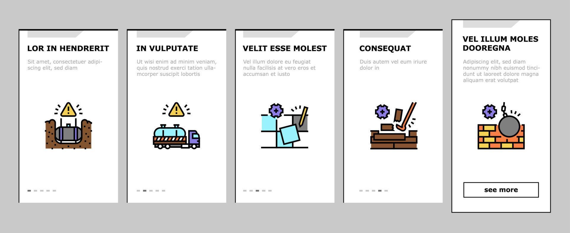 Dismantling Construction Process Onboarding Icons Set Vector