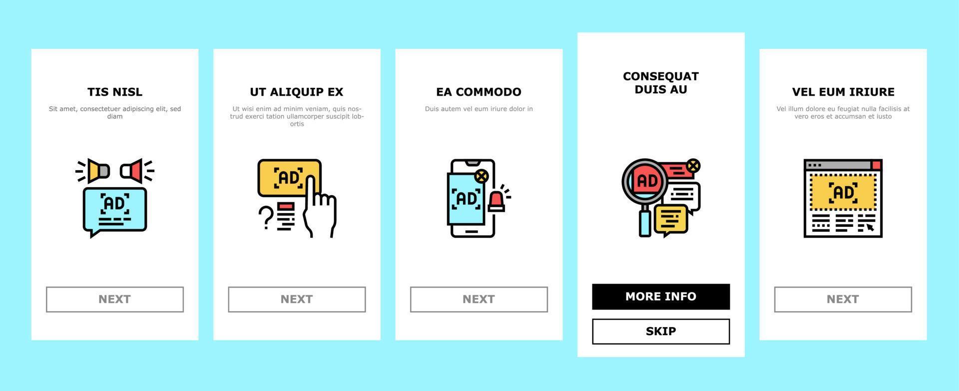No Ads Advertise Free Onboarding Icons Set Vector