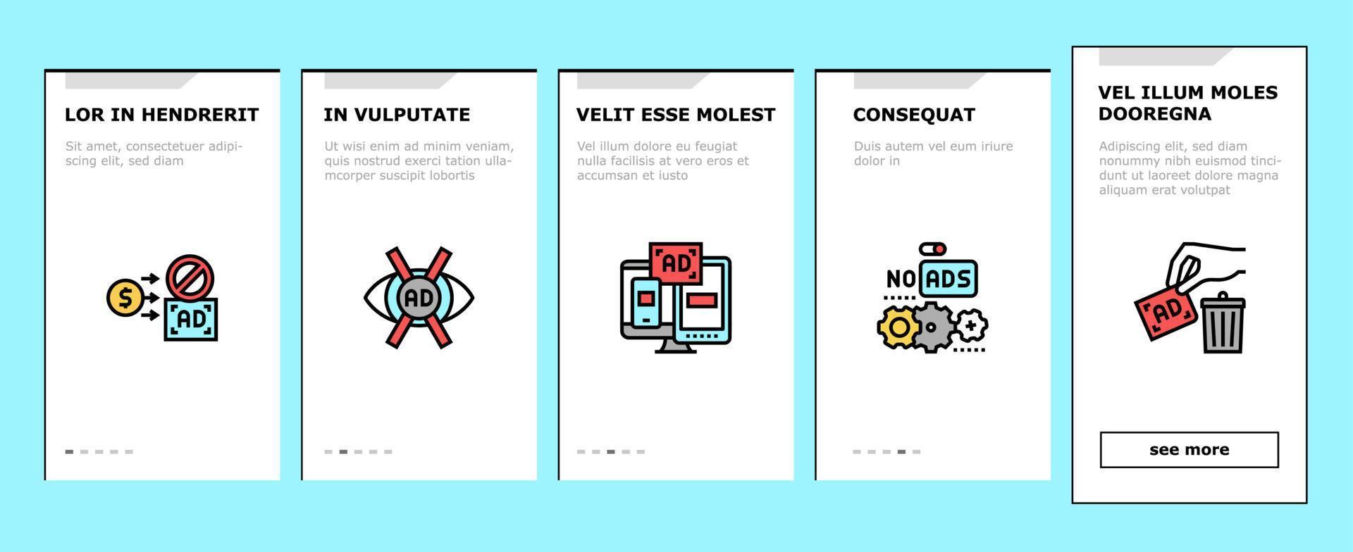 No Ads Advertise Free Onboarding Icons Set Vector