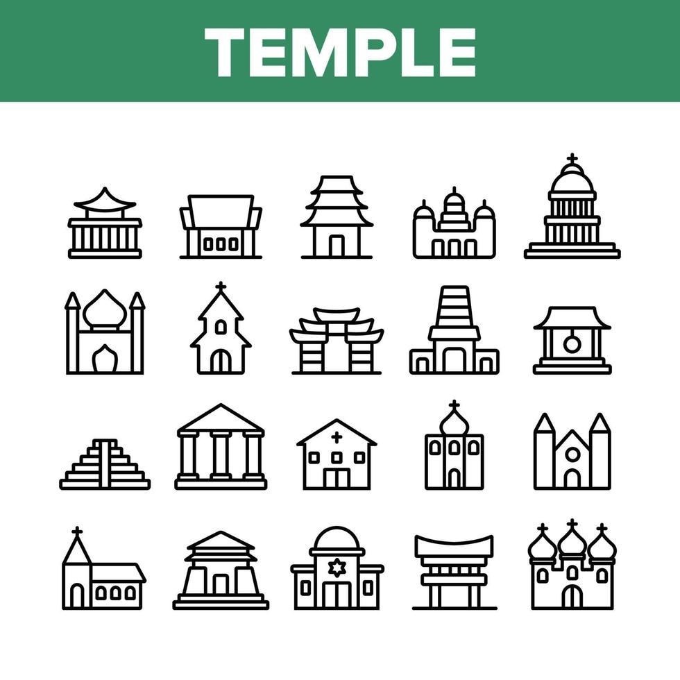 templo arquitectura edificio iconos conjunto vector