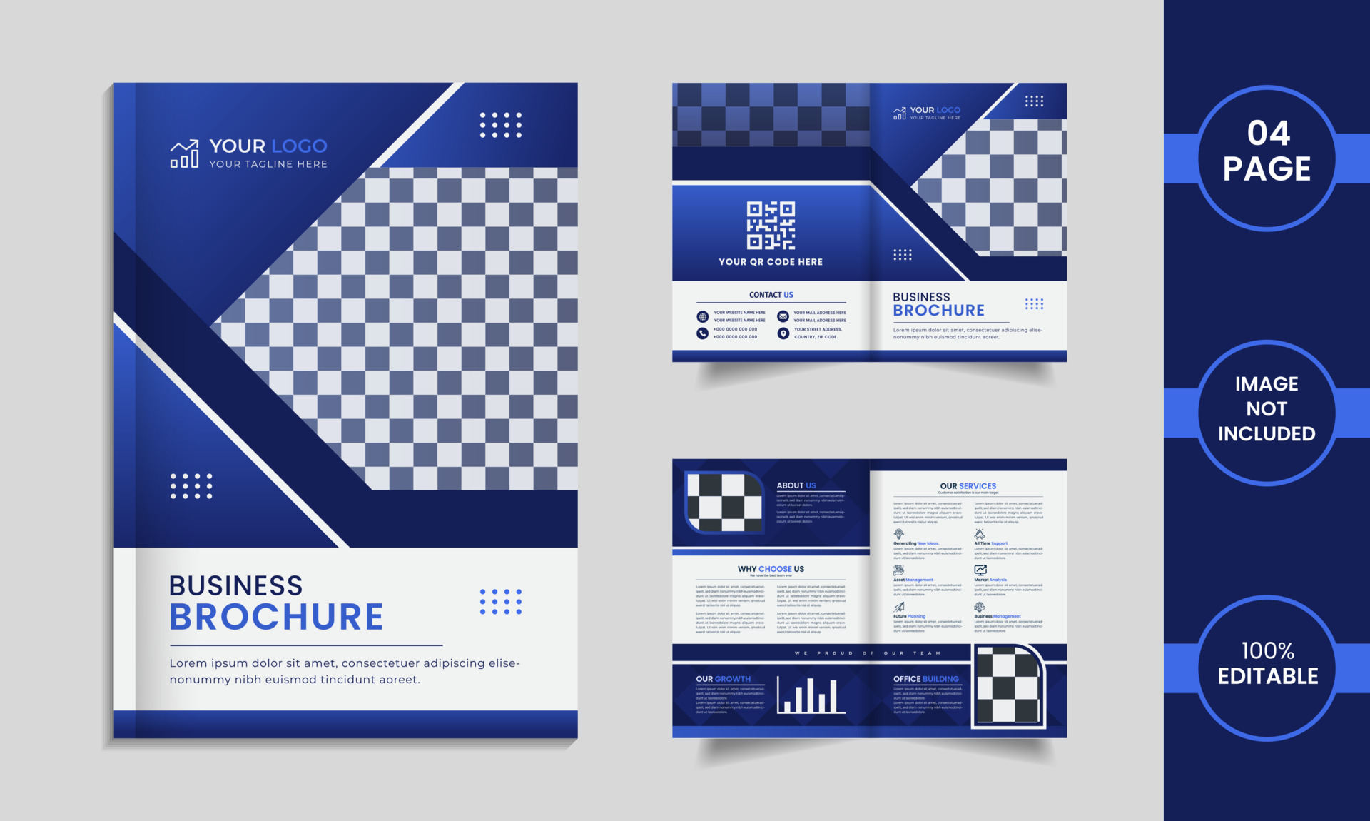 Corporate 4 page brochure design with blue gradient color geometric shapes. 9794871 Vector Art