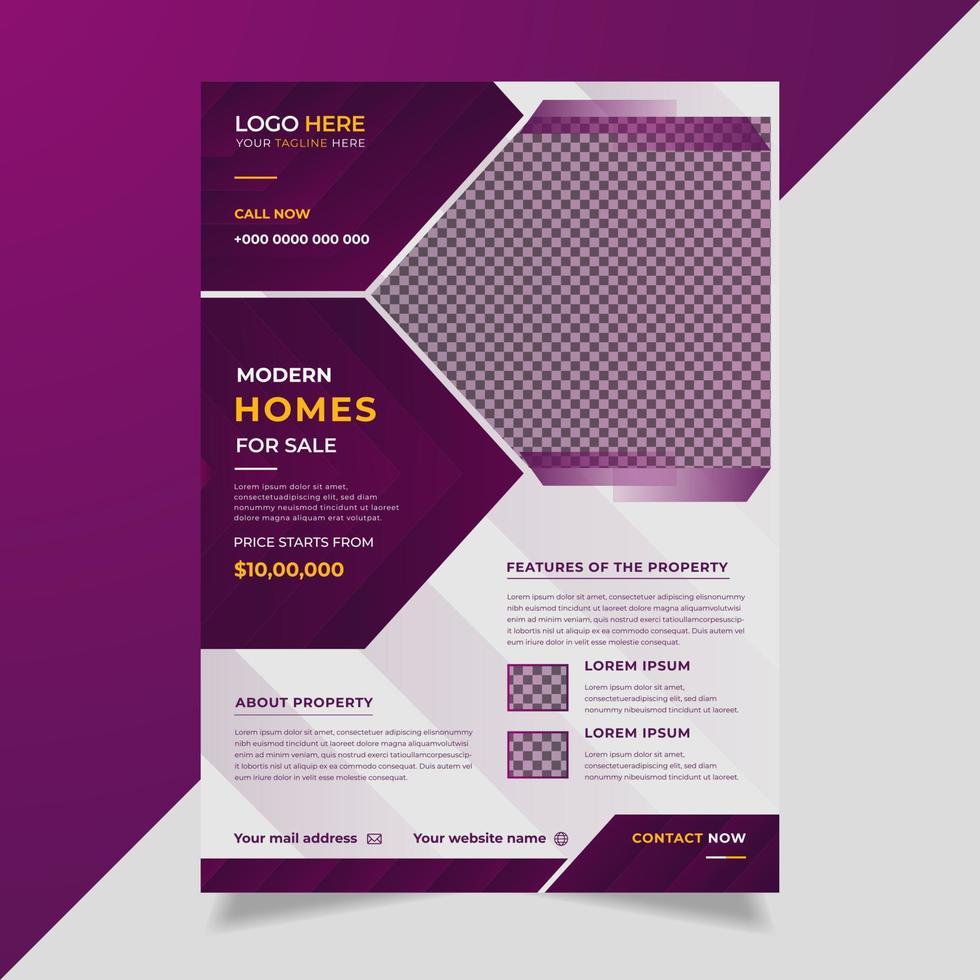 Modern Real estate flyer design with 3D gradient color shapes. vector