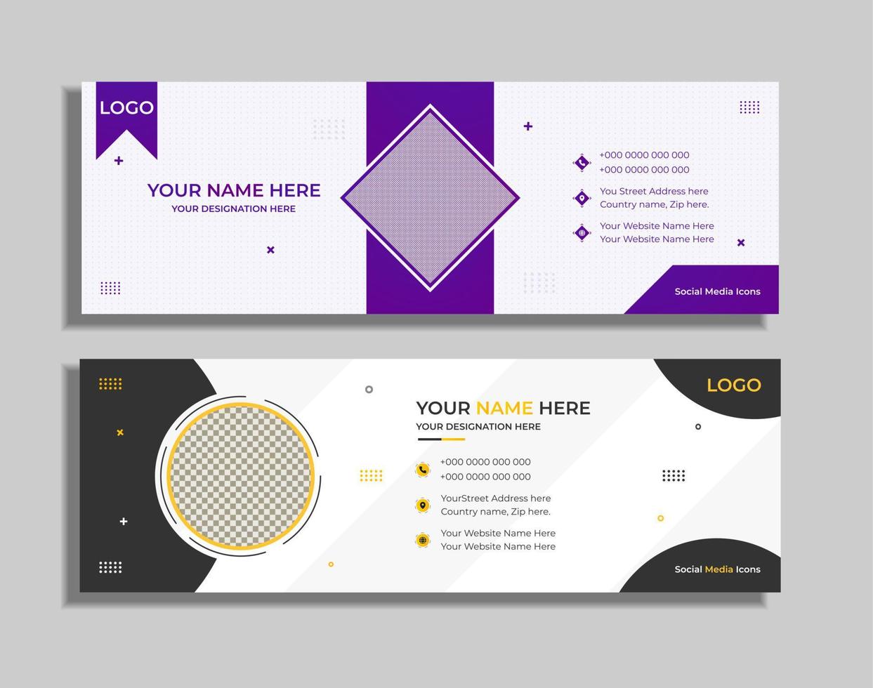 Web Modern Email signature template design or email footer and personal social media cover design 2 in 1 pack in two different colors. vector