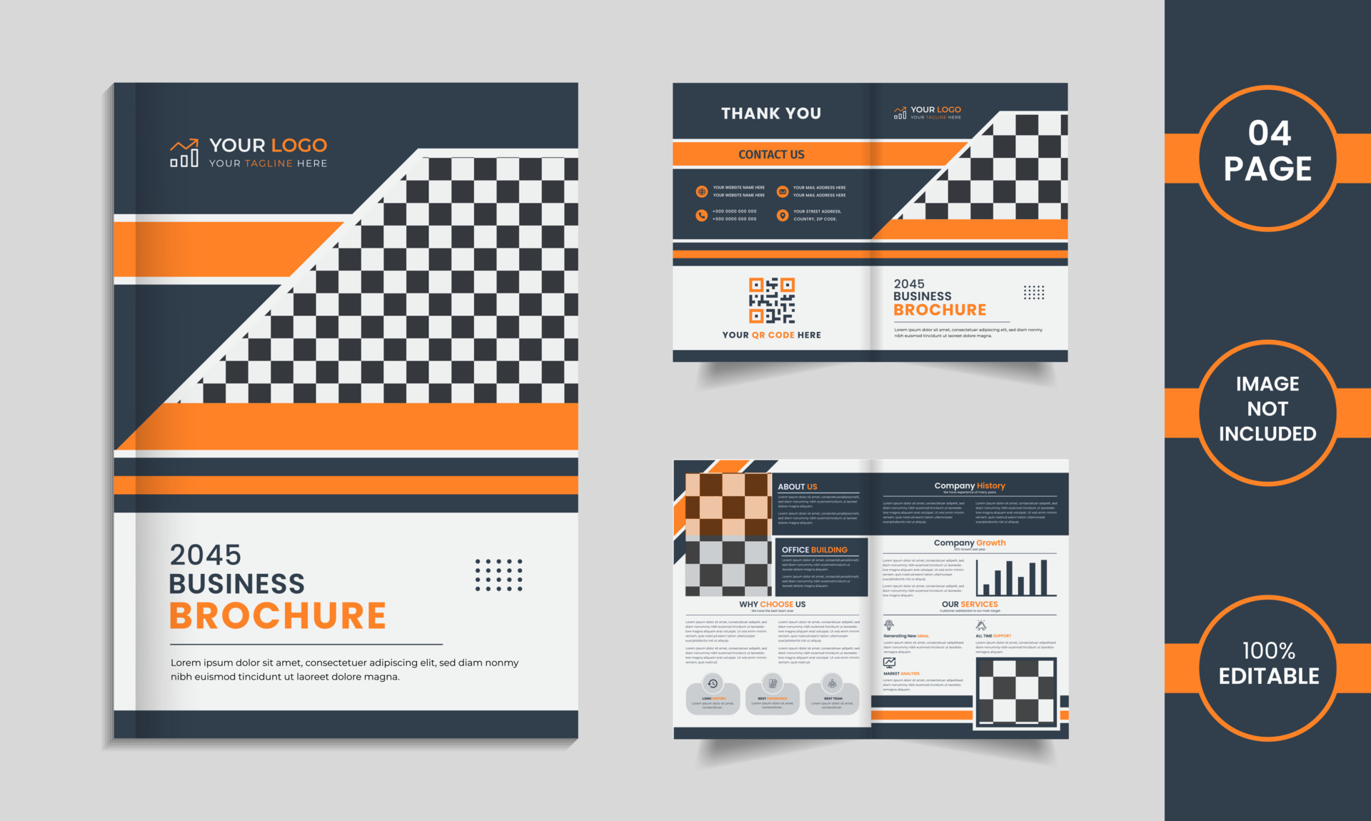 Corporate 4 page brochure design with yellow and grey color geometric