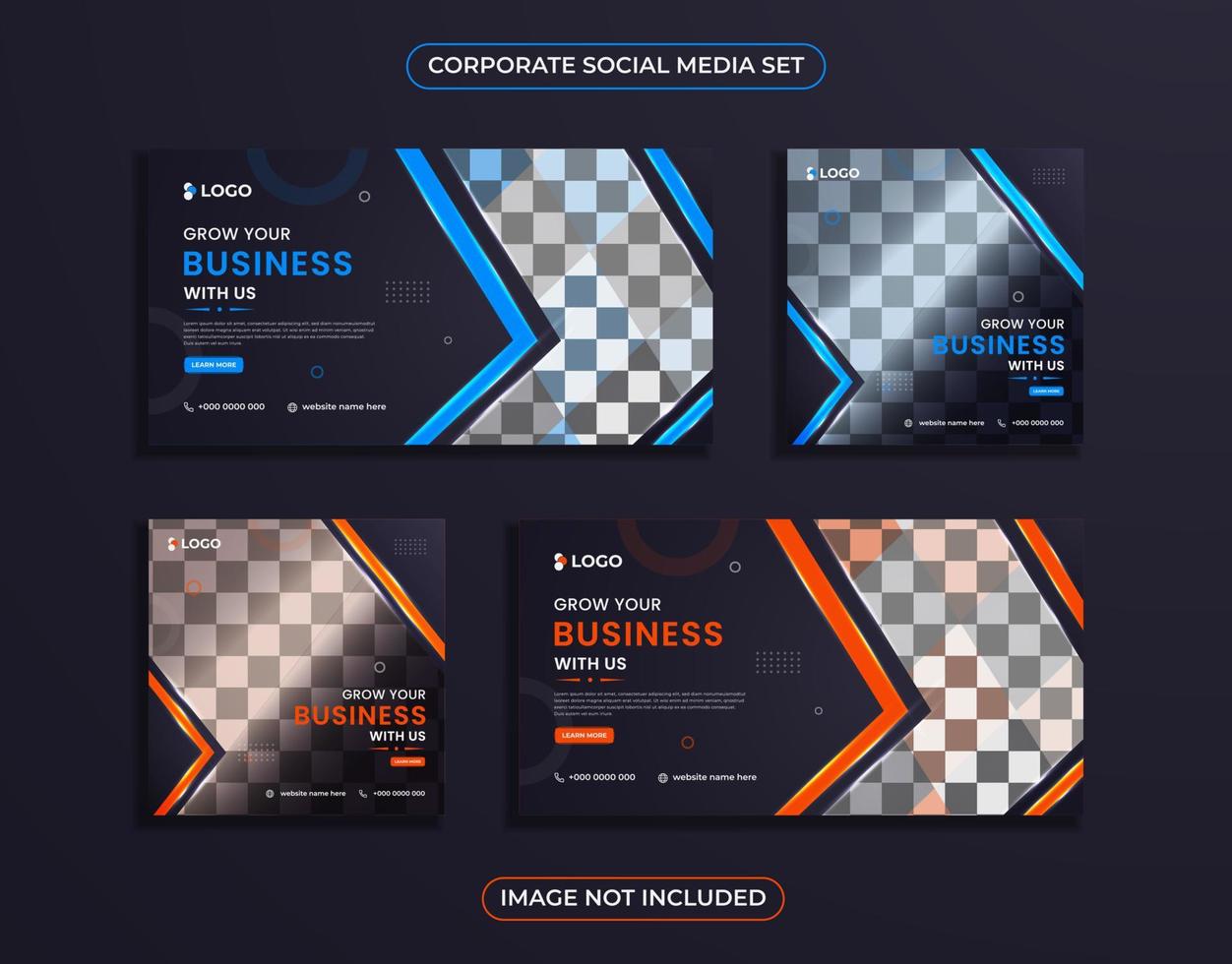 WebModern business social media post design with blue and orange color abstract shapes. vector