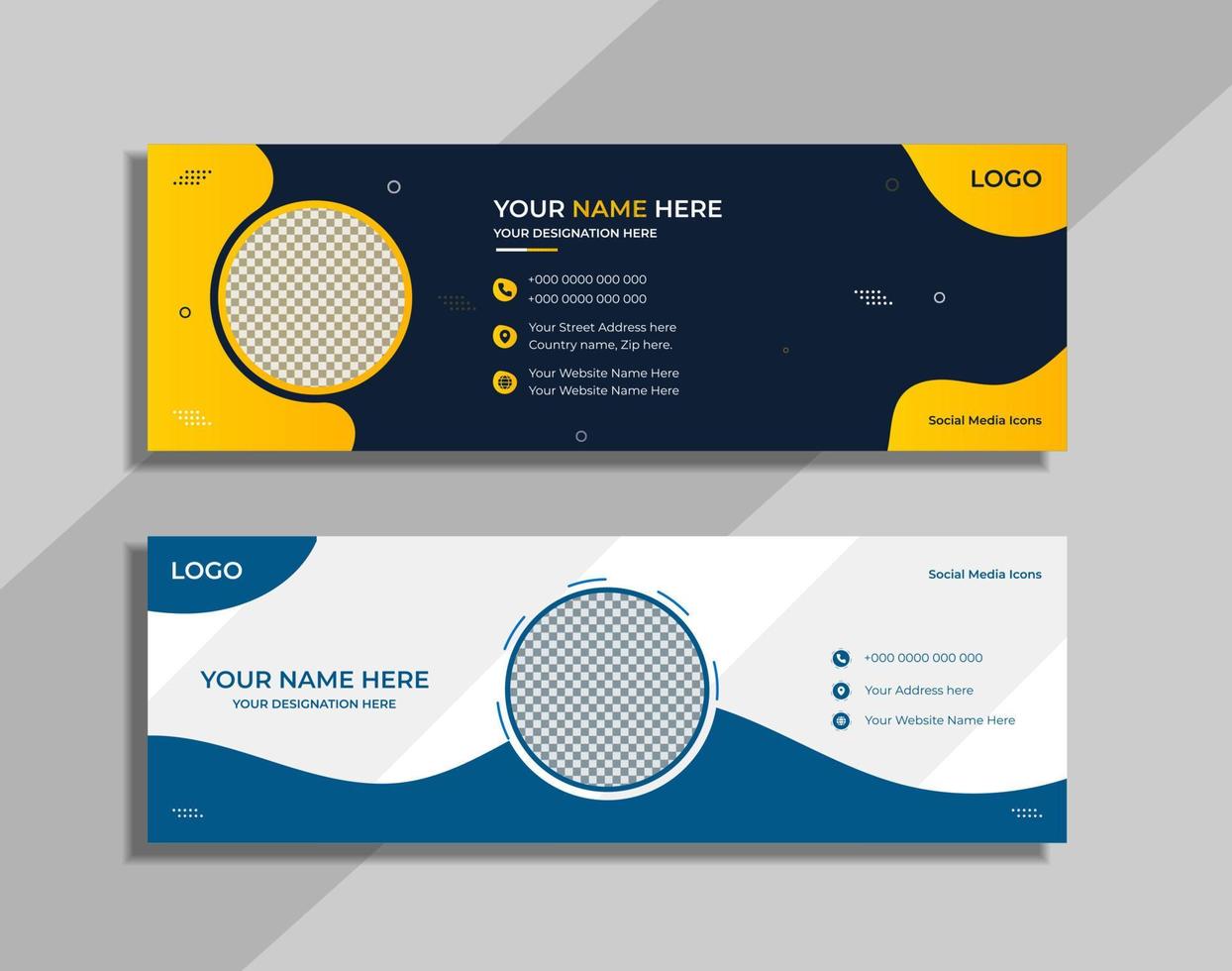 Modern Email signature template design or email footer and personal social media cover design 2 in 1 pack. vector