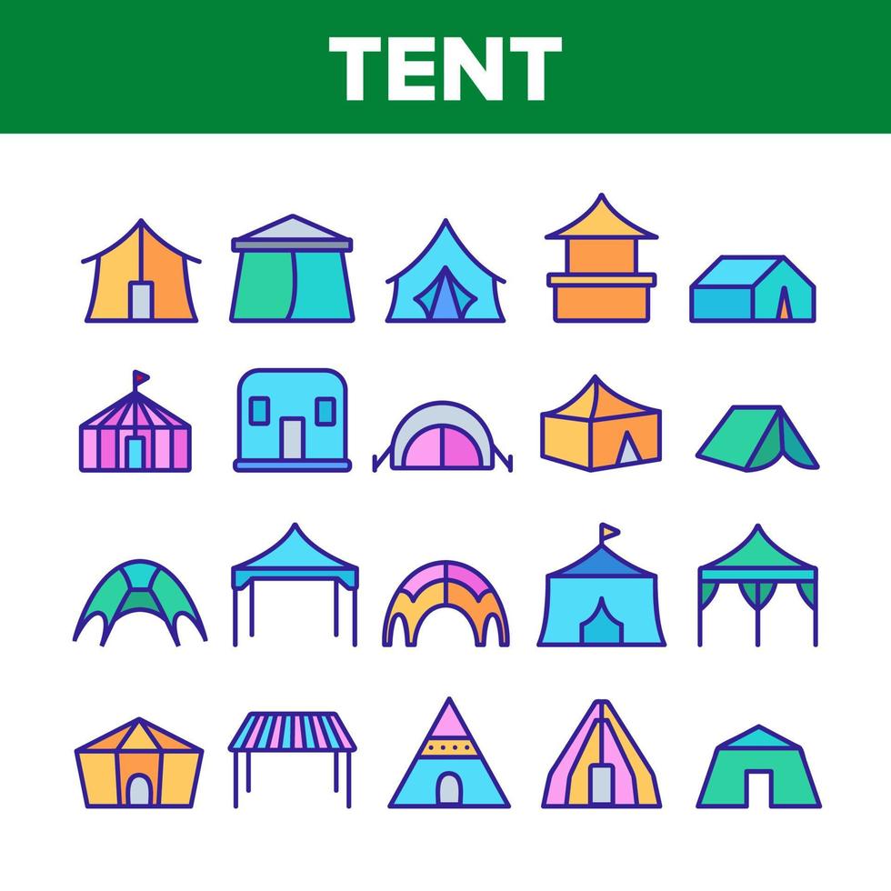 Tent Travel And Circus Collection Icons Set Vector