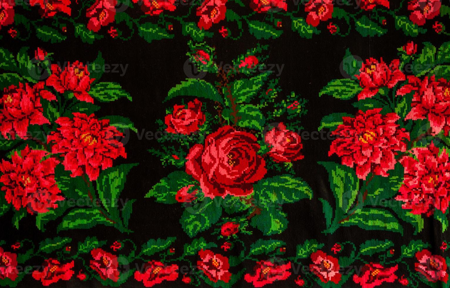 Romanian folk seamless pattern ornaments. Romanian traditional embroidery. Ethnic texture design. Traditional carpet design. Carpet ornaments. Rustic carpet design. photo