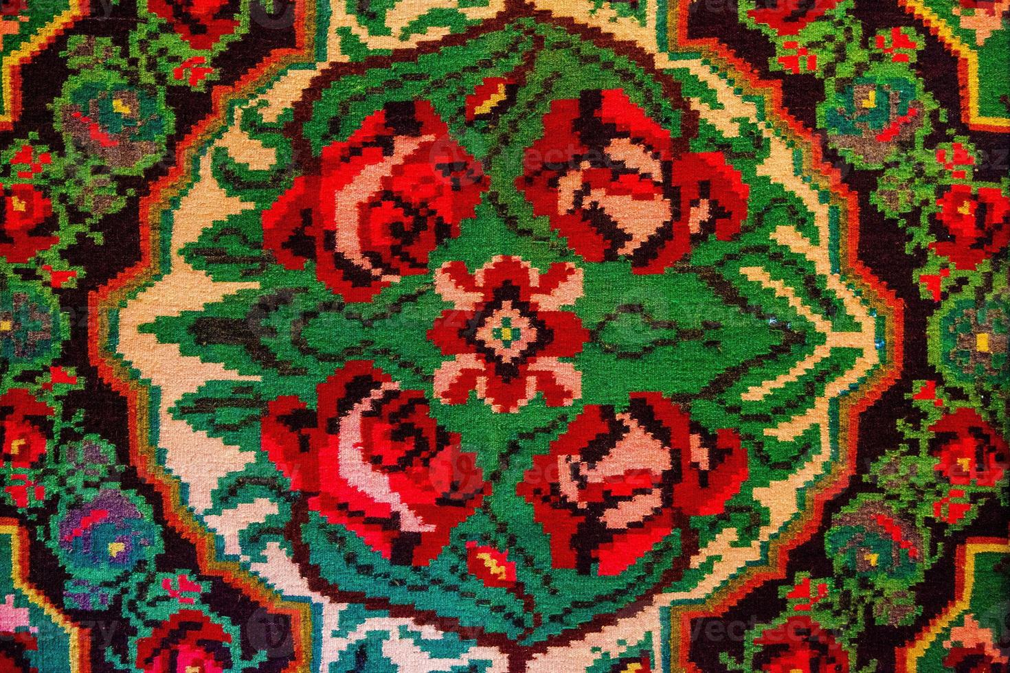 Romanian folk seamless pattern ornaments. Romanian traditional embroidery. Ethnic texture design. Traditional carpet design. Carpet ornaments. Rustic carpet design photo