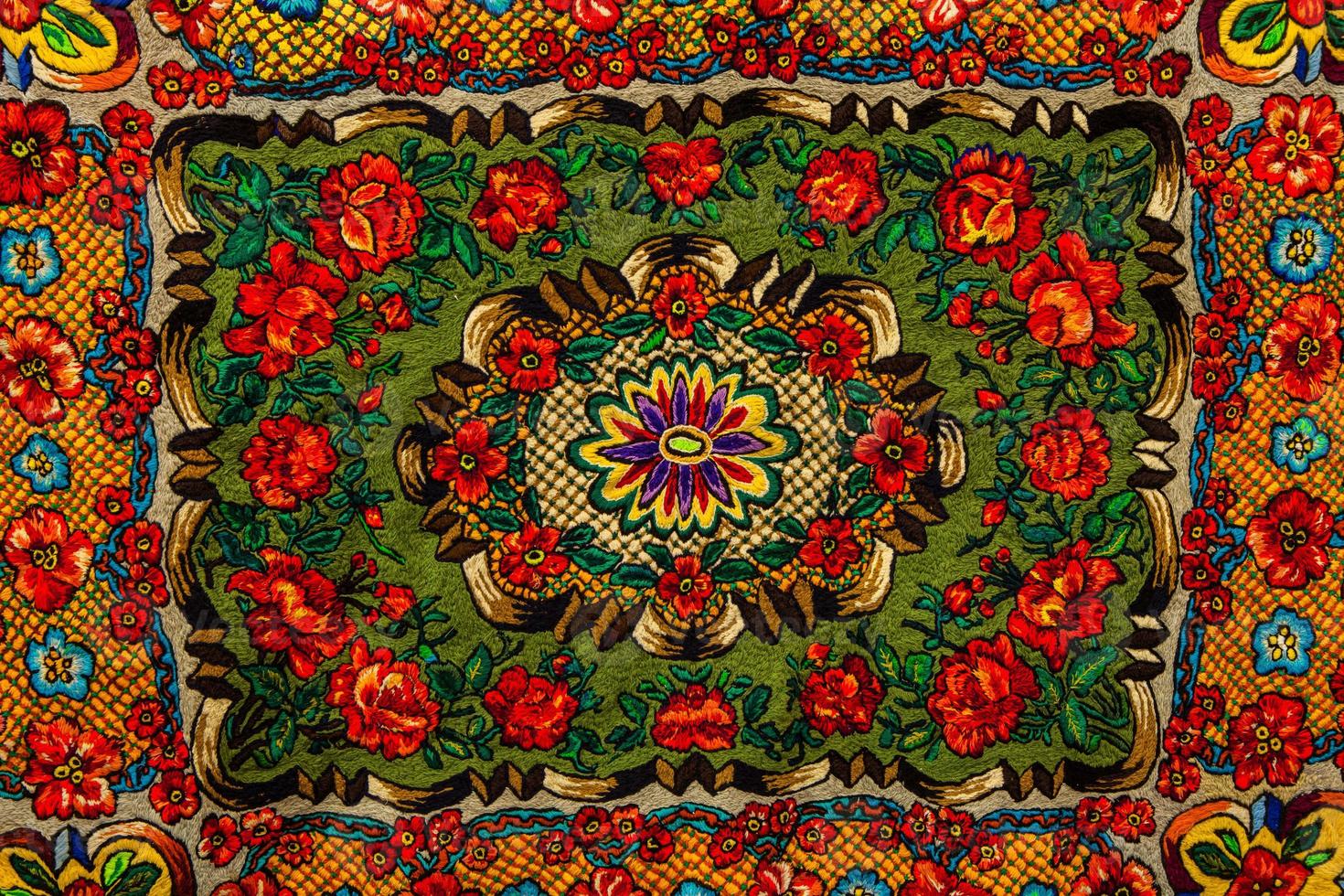 Romanian folk seamless pattern ornaments. Romanian traditional embroidery. Ethnic texture design. Traditional carpet design. Carpet ornaments. Rustic carpet design photo