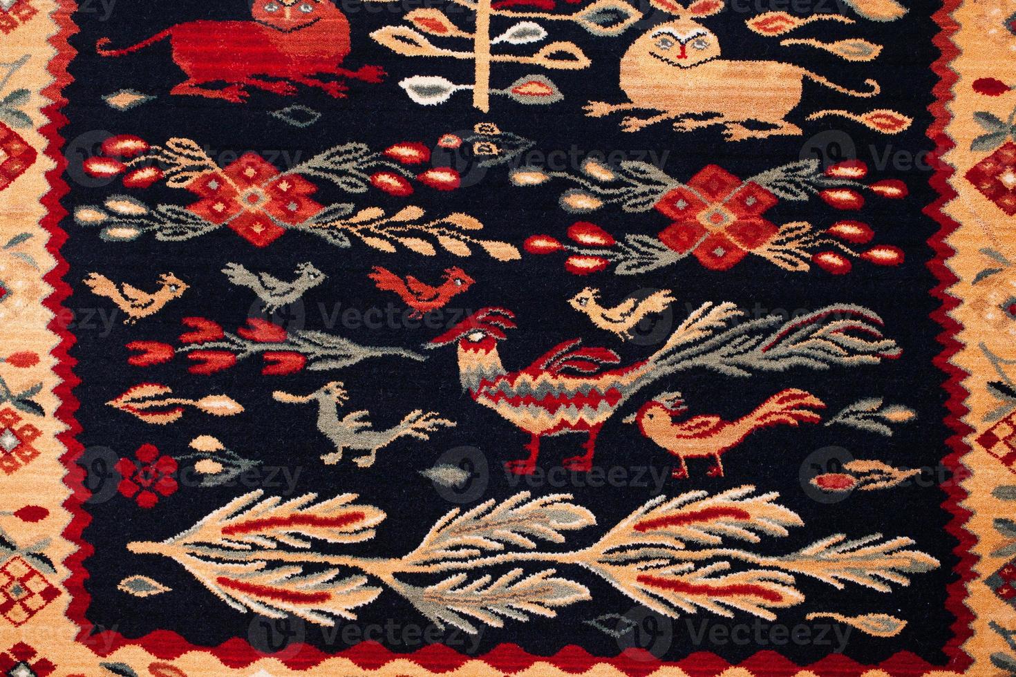 Romanian folk seamless pattern ornaments. Romanian traditional embroidery. Ethnic texture design. Traditional carpet design. Carpet ornaments. Rustic carpet design photo