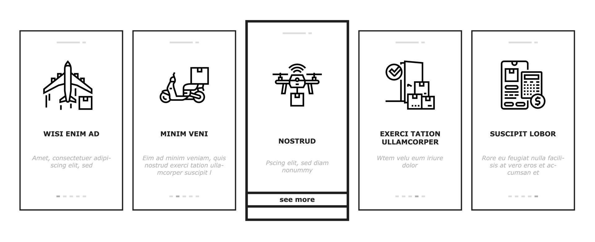 vector de conjunto de iconos de incorporación de aplicaciones de servicio de entrega