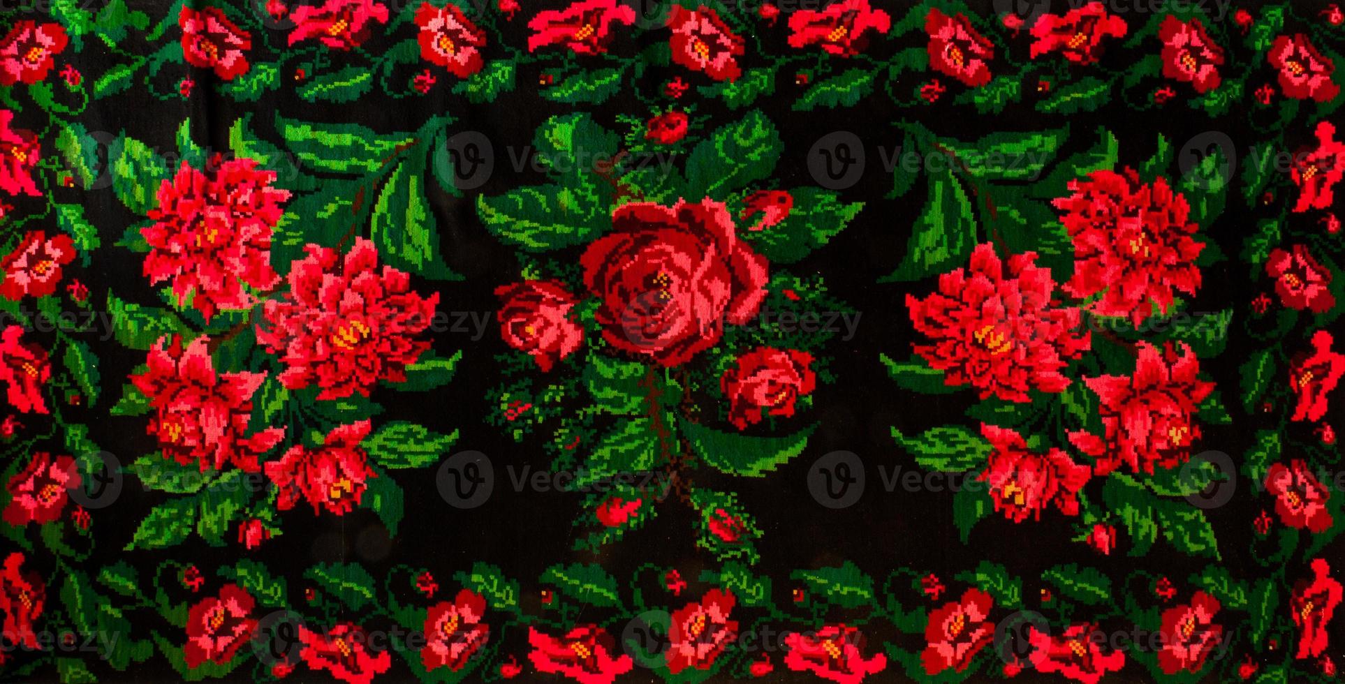 Romanian folk seamless pattern ornaments. Romanian traditional embroidery. Ethnic texture design. Traditional carpet design. Carpet ornaments. Rustic carpet design. photo