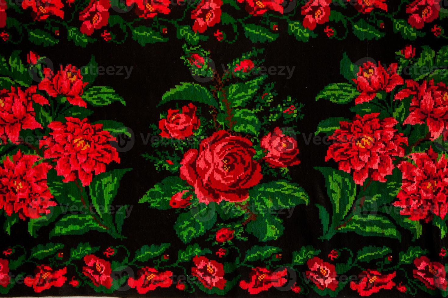Romanian folk seamless pattern ornaments. Romanian traditional embroidery. Ethnic texture design. Traditional carpet design. Carpet ornaments. Rustic carpet design. photo