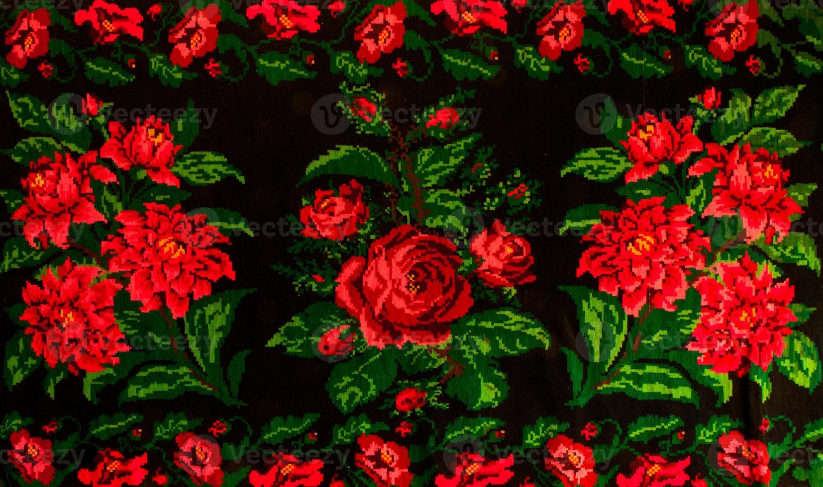 Romanian folk seamless pattern ornaments. Romanian traditional embroidery. Ethnic texture design. Traditional carpet design. Carpet ornaments. Rustic carpet design. photo