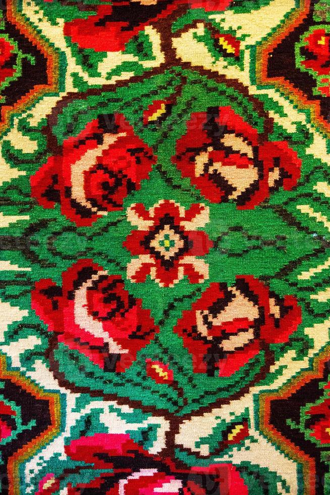 Romanian folk seamless pattern ornaments. Romanian traditional embroidery. Ethnic texture design. Traditional carpet design. Carpet ornaments. Rustic carpet design photo
