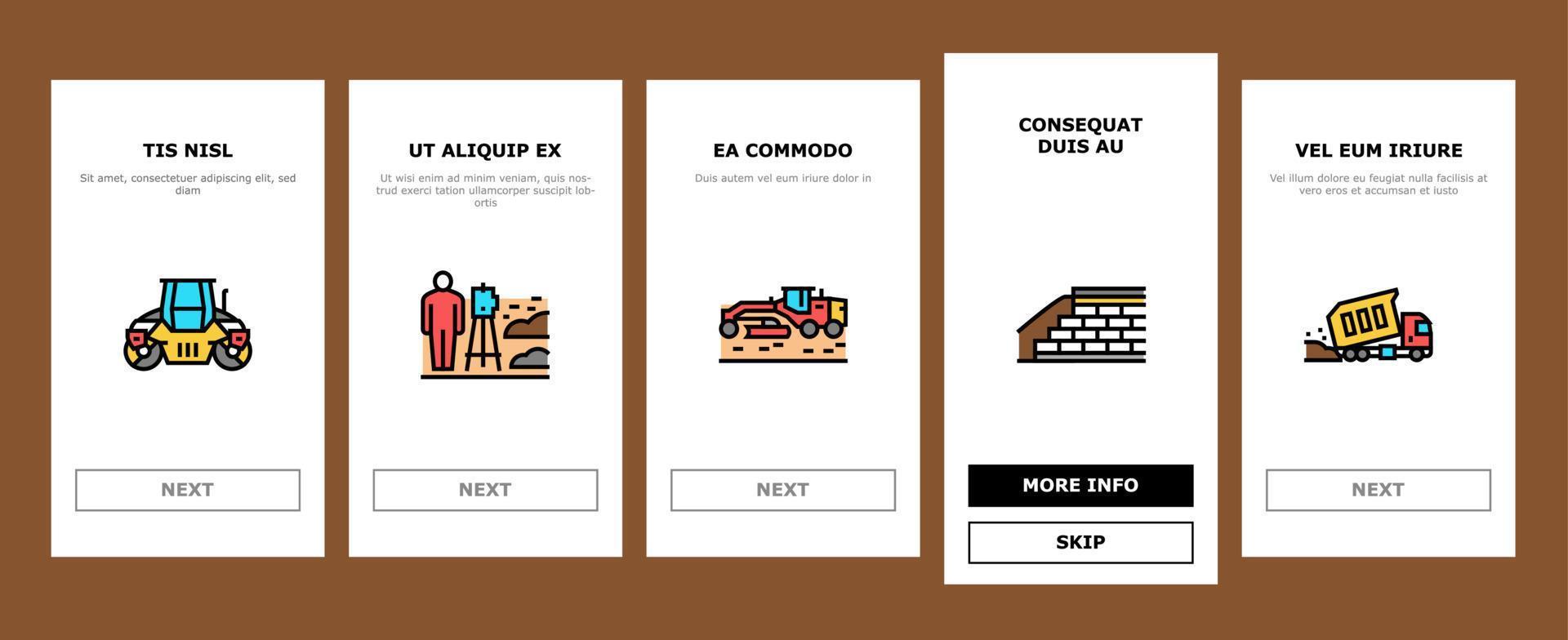 Road Construction Onboarding Icons Set Vector