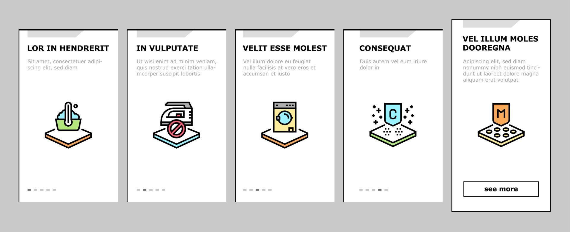 Fabrics Properties Onboarding Icons Set Vector