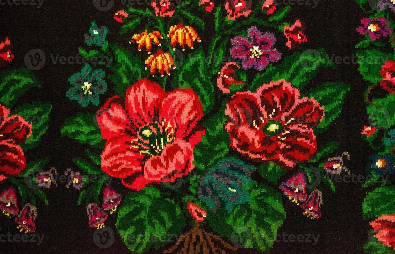 Romanian folk seamless pattern ornaments. Romanian traditional embroidery. Ethnic texture design. Traditional carpet design. Carpet ornaments. Rustic carpet design photo