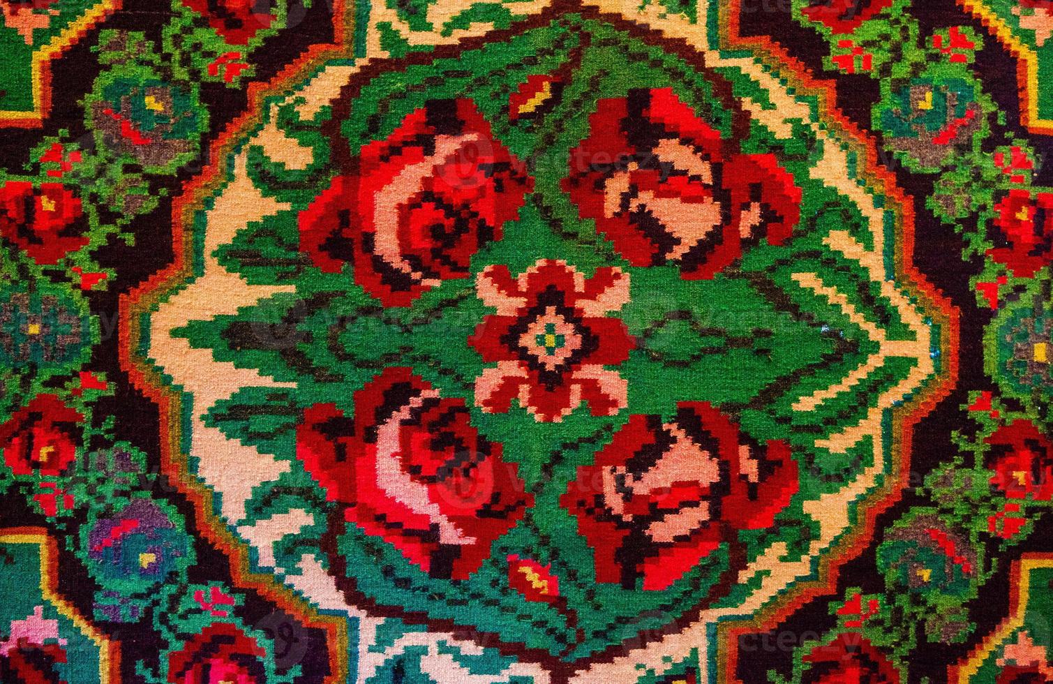 Romanian folk seamless pattern ornaments. Romanian traditional embroidery. Ethnic texture design. Traditional carpet design. Carpet ornaments. Rustic carpet design photo