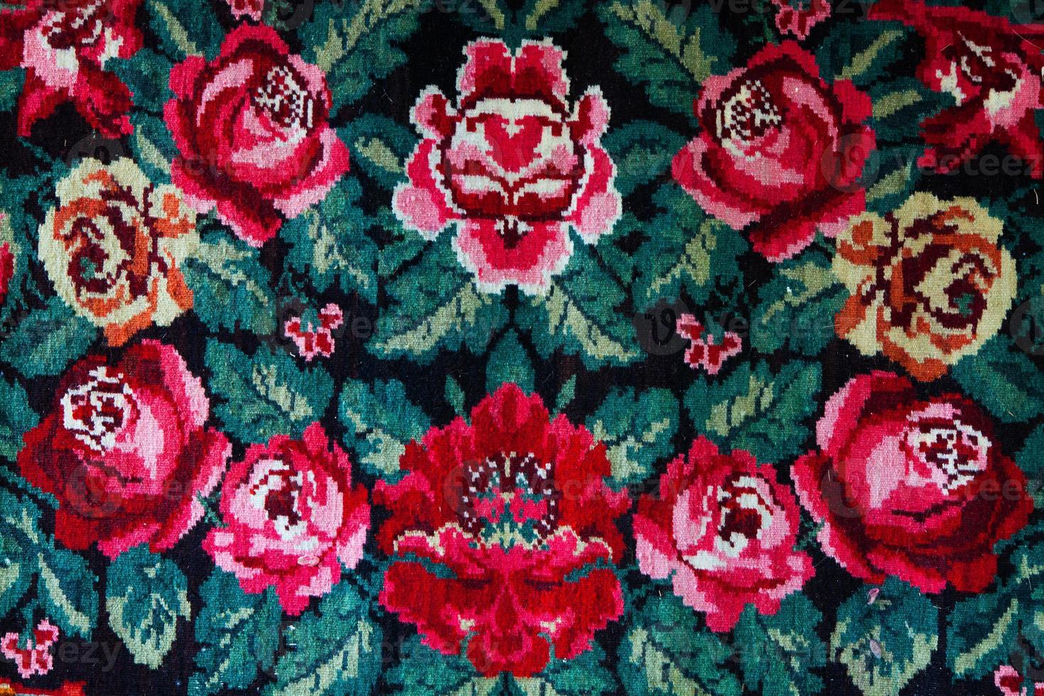 Romanian folk seamless pattern ornaments. Romanian traditional embroidery. Ethnic texture design. Traditional carpet design. Carpet ornaments. Rustic carpet design photo