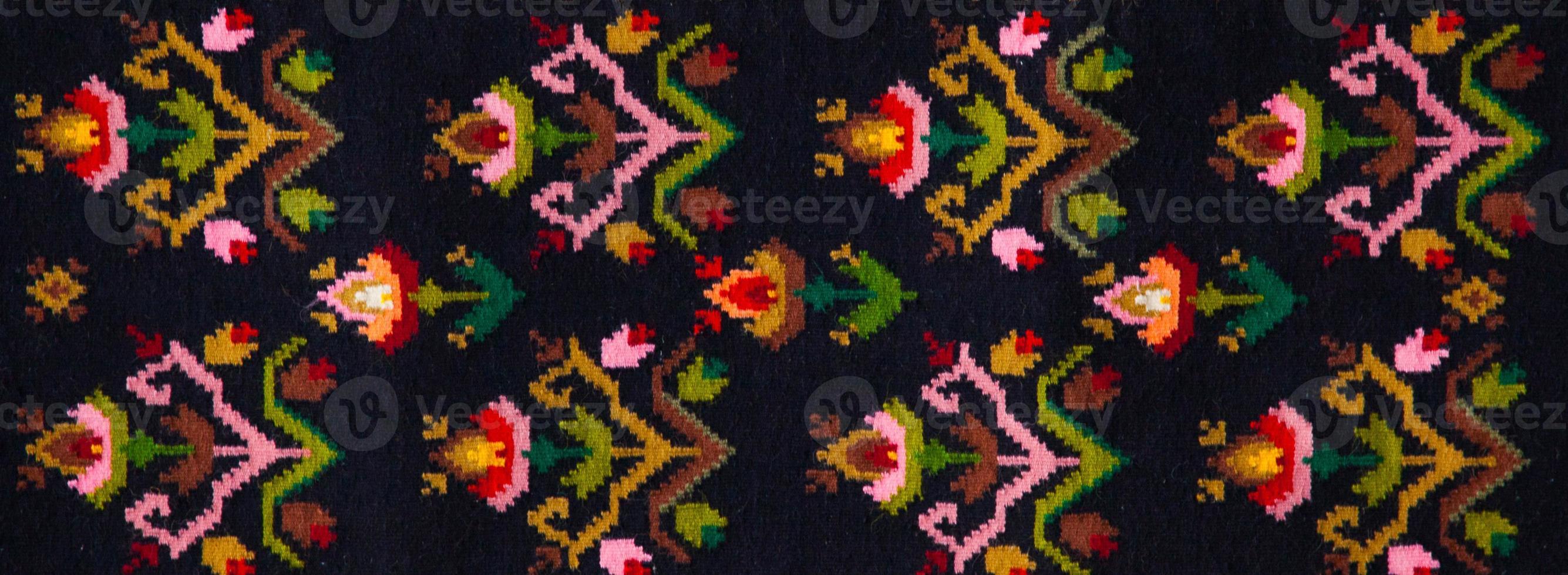 Romanian folk seamless pattern ornaments. Romanian traditional embroidery. Ethnic texture design. Traditional carpet design. Carpet ornaments. Rustic carpet design. photo