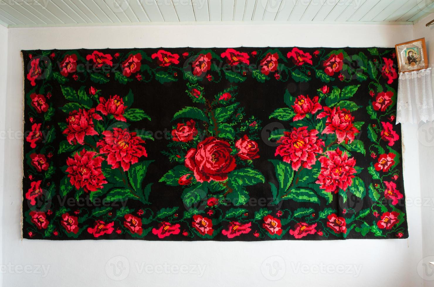 Romanian folk seamless pattern ornaments. Romanian traditional embroidery. Ethnic texture design. Traditional carpet design. Carpet ornaments. Rustic carpet design. photo