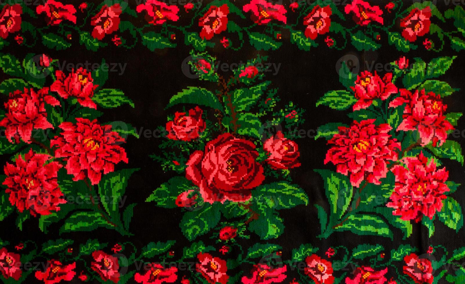 Romanian folk seamless pattern ornaments. Romanian traditional embroidery. Ethnic texture design. Traditional carpet design. Carpet ornaments. Rustic carpet design. photo
