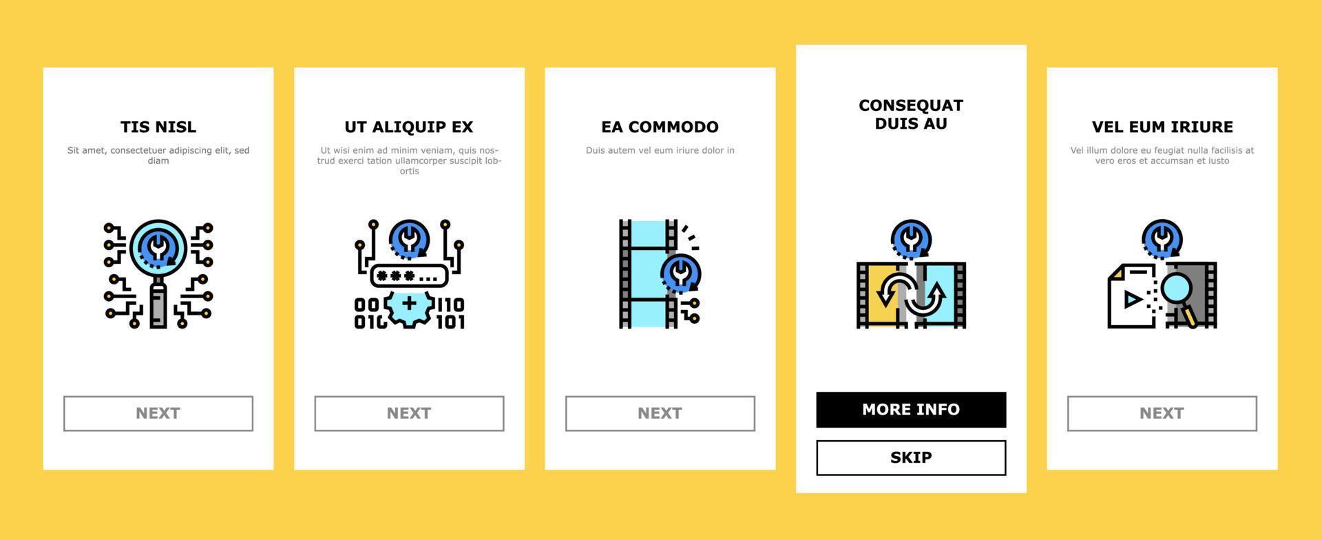 Data Recovery Computer Processing Onboarding Icons Set Vector