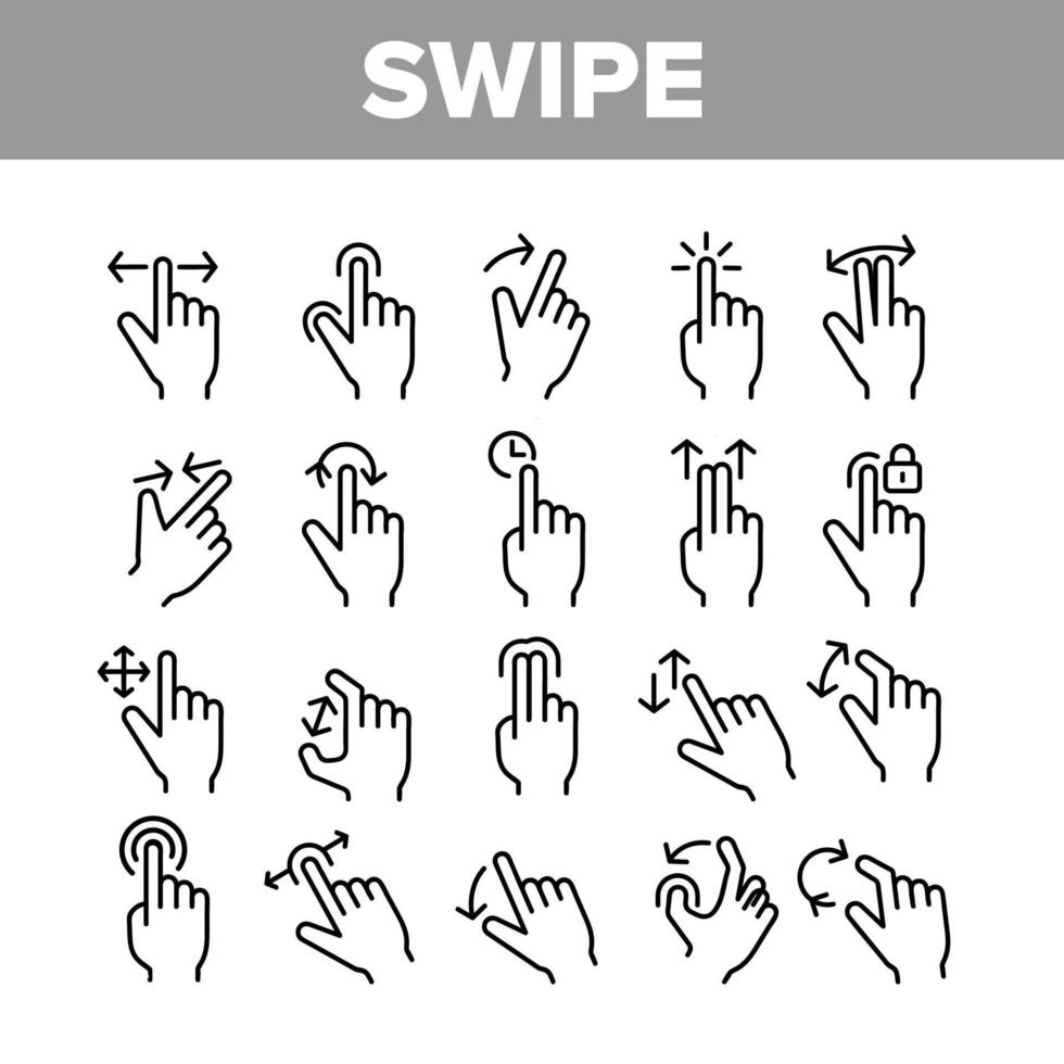 Swipe Gesture Touches Vector Linear Icons Set