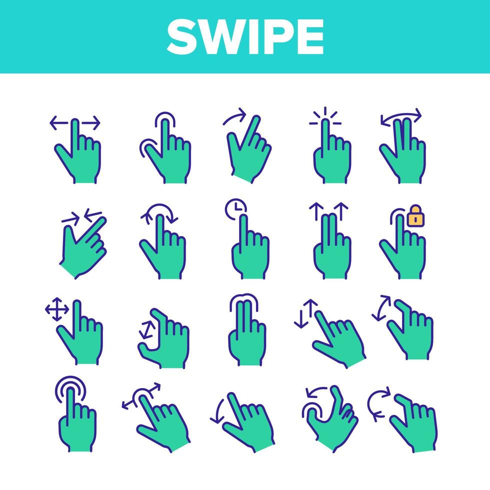 Color Swipe Gesture Touches Vector Linear Icons Set