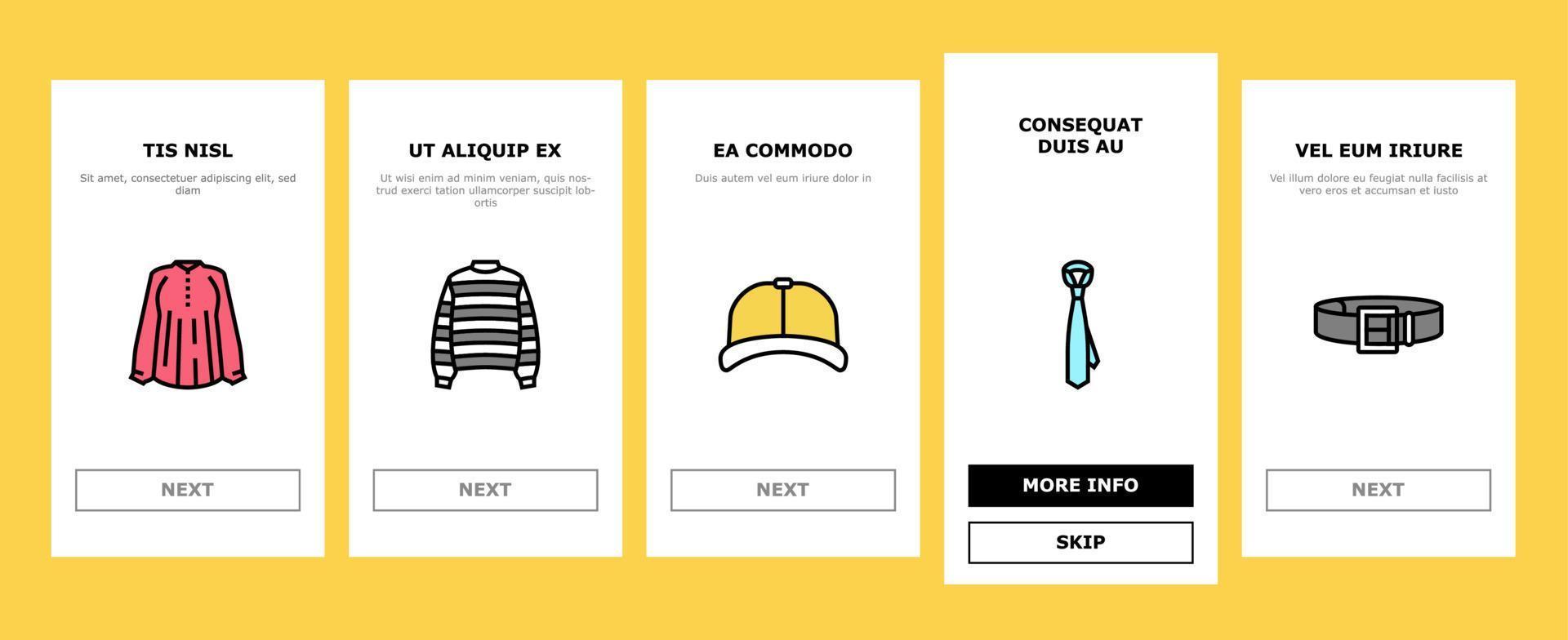 Clothes And Wearing Accessories Onboarding Icons Set Vector