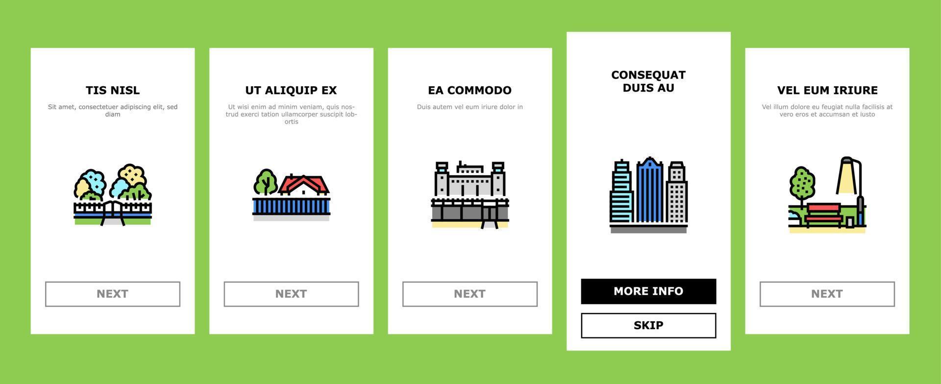 City Construction And Landscape Onboarding Icons Set Vector