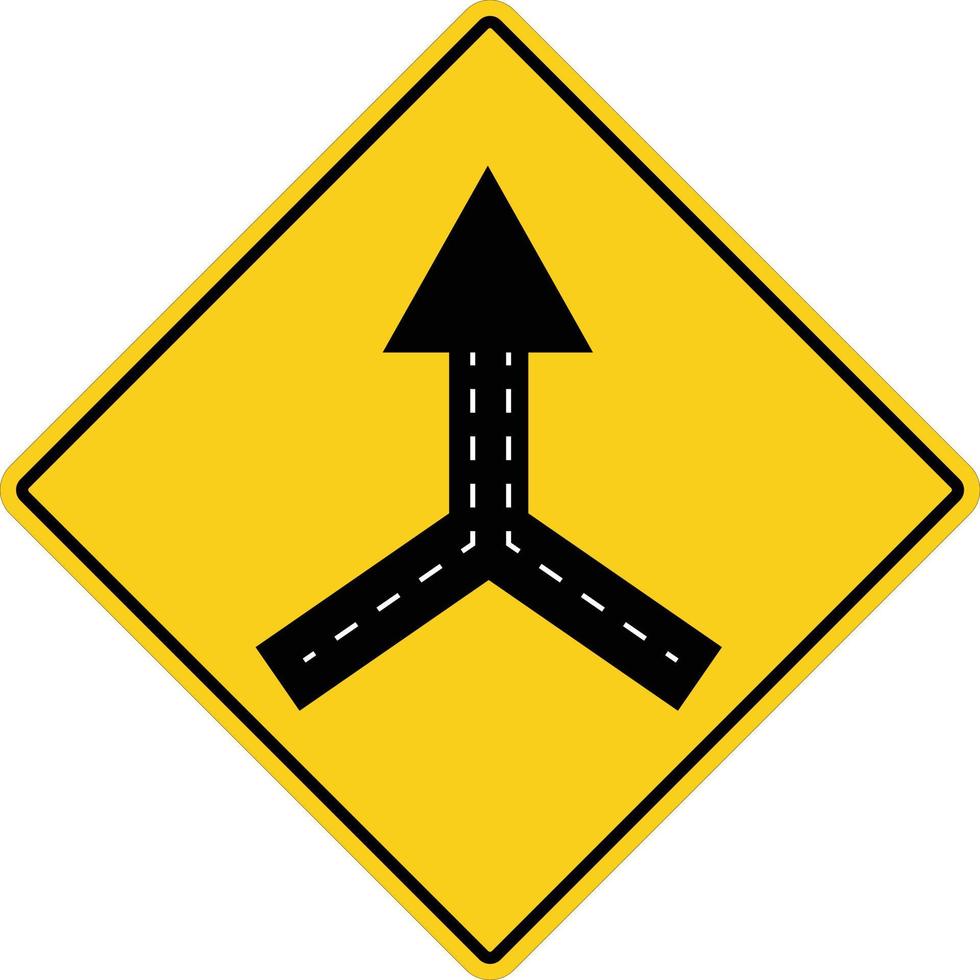 warning sign two way road merge on white background. traffic sign. traffic sign lanes merging symbol. flat style. vector