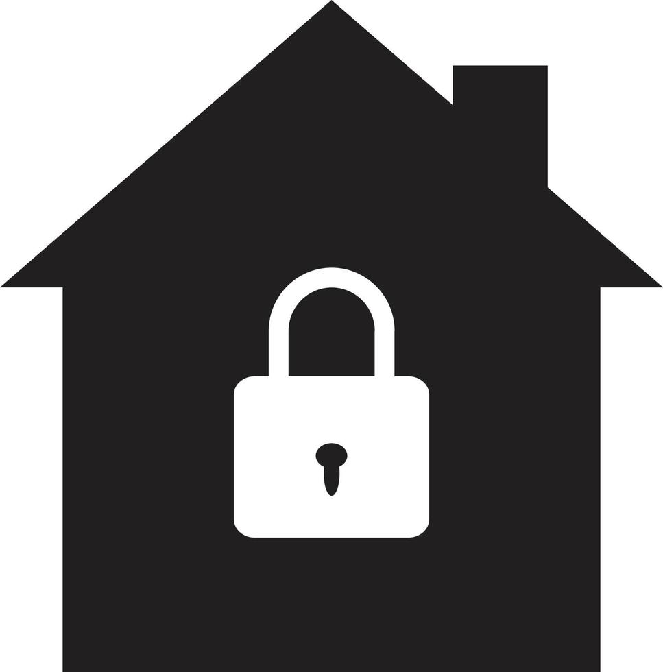 icono de protección de seguridad de la casa sobre fondo blanco. signo de la casa de bloqueo. símbolo de seguridad en el hogar. casa con cartel de candado de seguridad. estilo plano vector