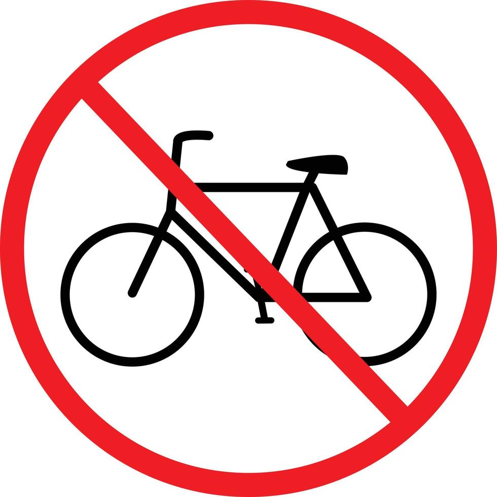 no hay señales de advertencia de bicicletas. no hay símbolo de bicicletas sobre fondo blanco. no hay señal de estacionamiento de bicicletas en círculo. vector