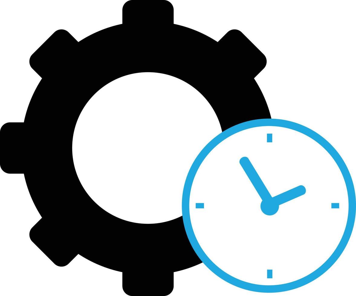 time management icon on white background. productivity sign. flat style. cogwheel with clock symbol. vector