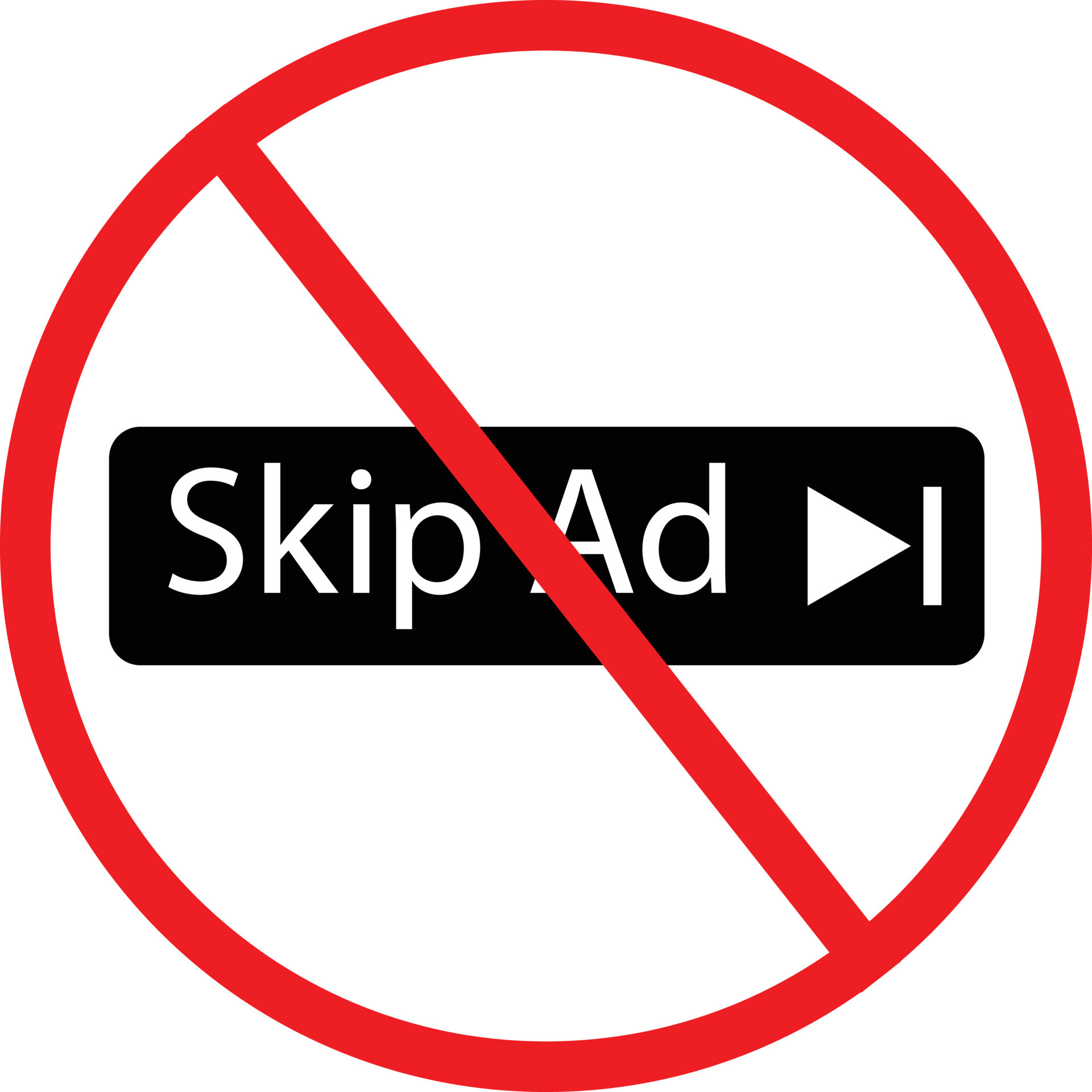 please do not skip ad icon on white background. no skip sign. flat(09)