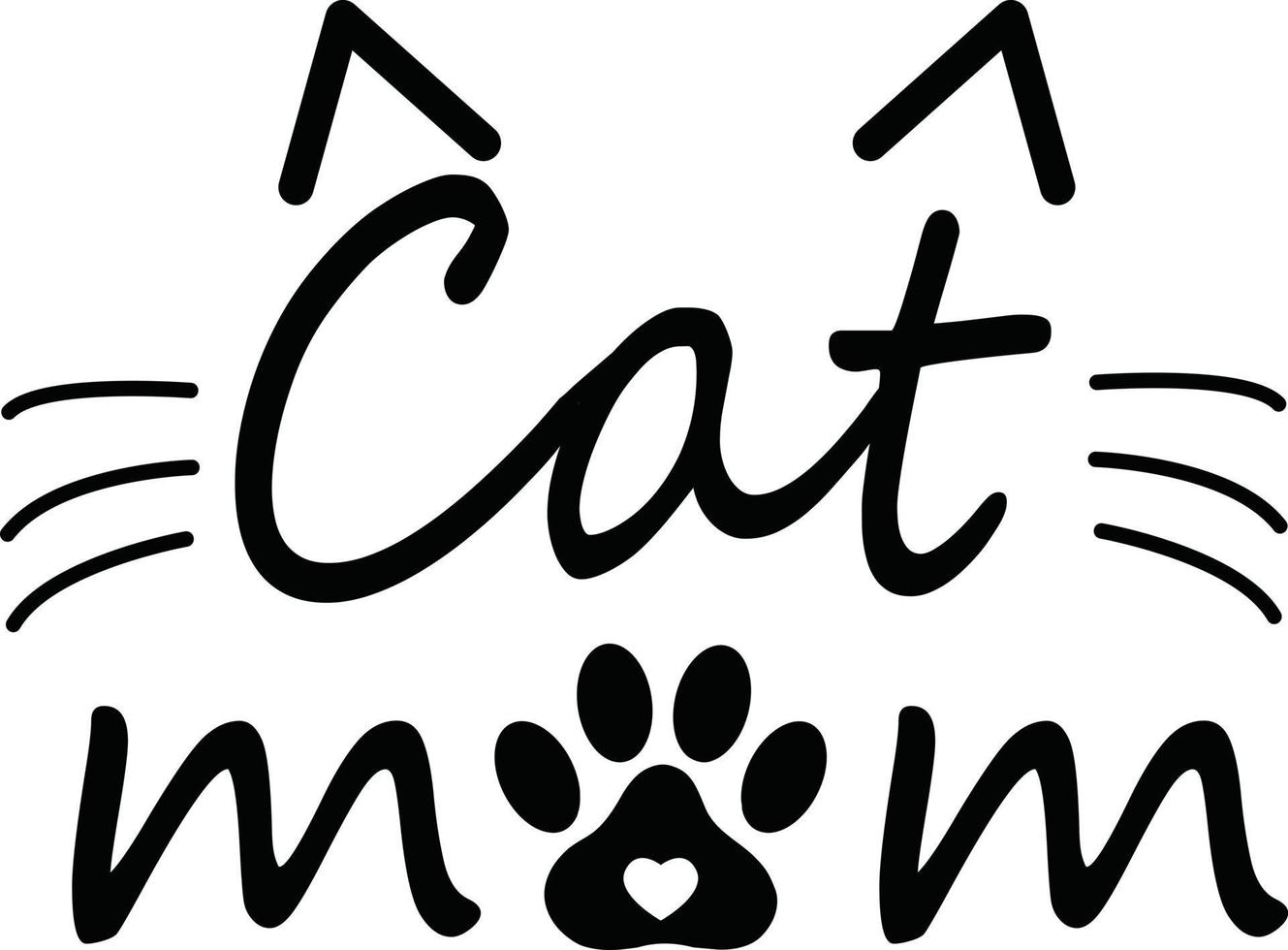 cat mom lettering with paws silhouette on white background. cat mom sign. cat mom t shirt design. vector