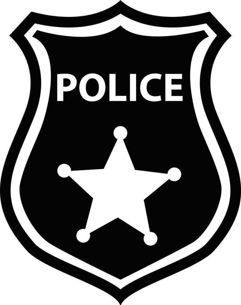 icono de placa de policía sobre fondo blanco. símbolo de orden de ley de protección. señal de escudo policial. vector