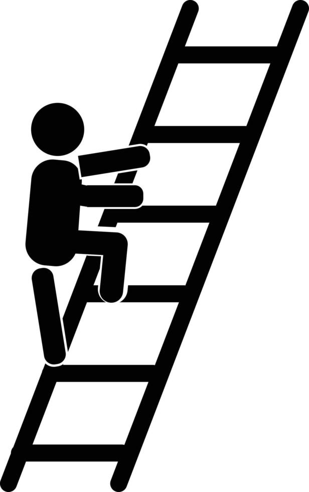 persona subiendo un icono de escalera sobre fondo blanco. símbolo de escalera. el hombre sube el cartel de las escaleras. estilo plano vector