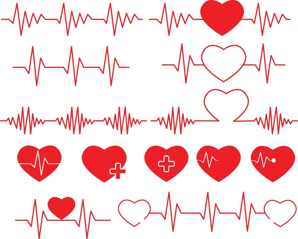 heartbeat line on white background. set cardiogram of love sign. heart beat line pulse rhythm symbol. flat style. vector