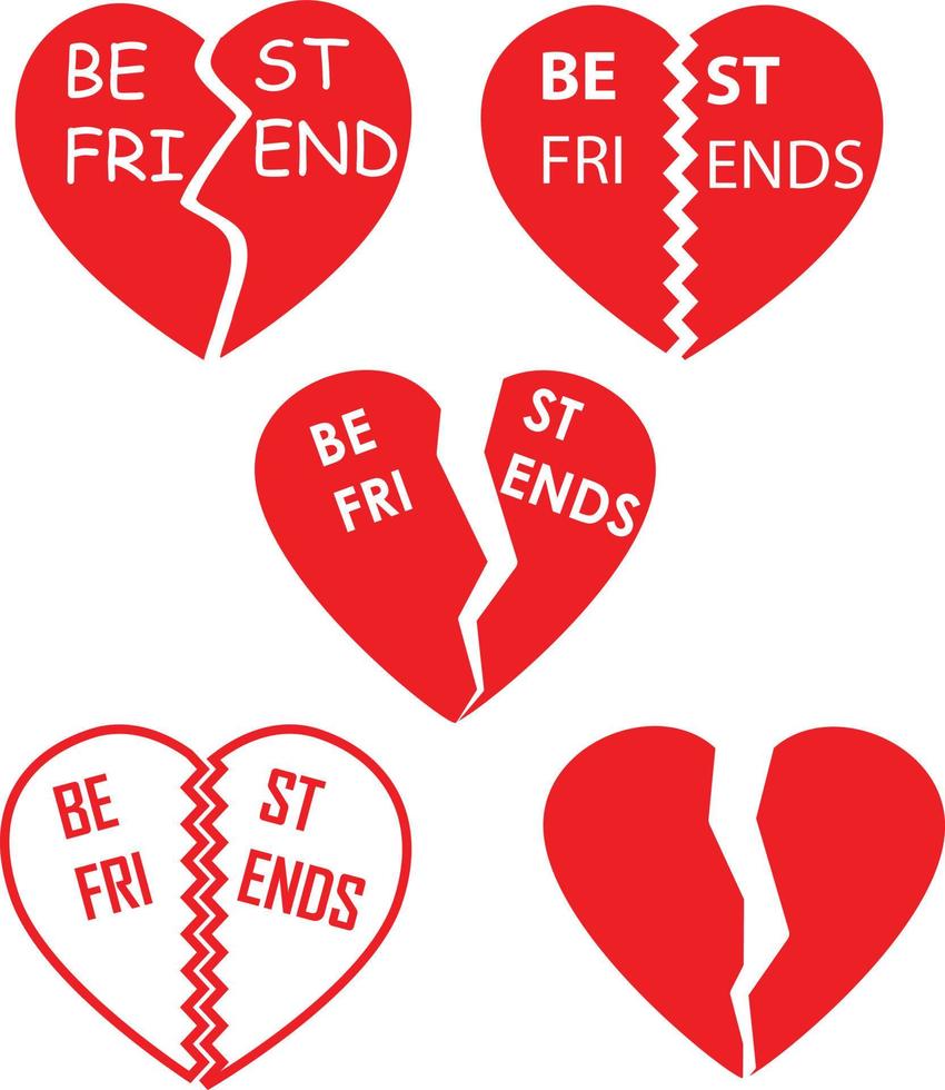 best friends on white background. broken heart sign. friends split heart symbol. Valentine's day greeting card. flat style. vector