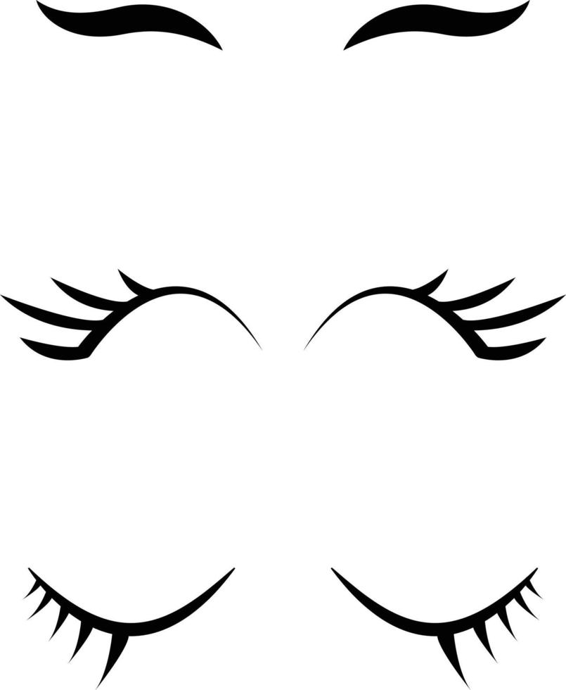 set of cartoon closed eyes icons. eyelashes sign. closed eye border symbol. vector